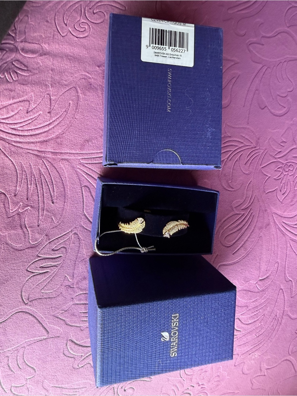 Swarovski Gold Feather Crystal Stud Earrings